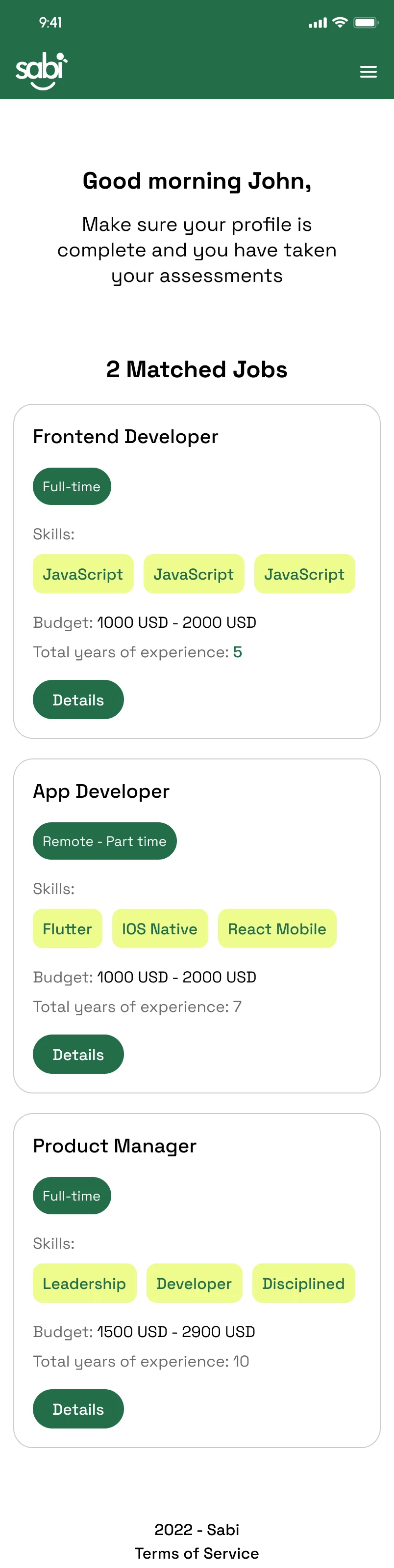 Full mobile page design