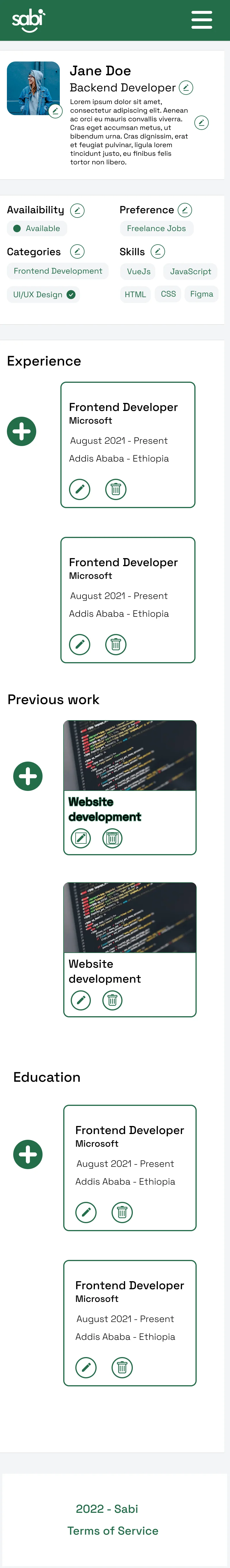 Full mobile page design